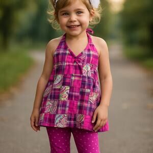 Kelly's Kids Halter Top Size 5 6 Pink‎ Patchwork Madras Plaid Purple Dress
